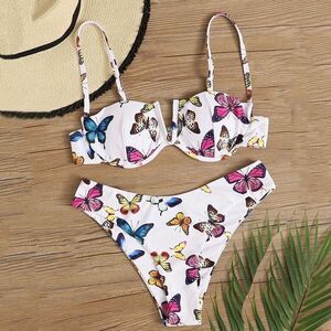 White Rainbow Butterfly 90s Demi Cup V Wire Underwire Push Up Bikini M